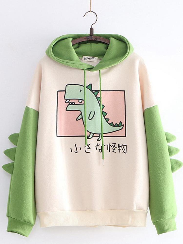 Winter Clothing Types - เสื้อฮู้ดการ์ตูนลายไดโนเสาร์ขนาดใหญ่ แฟชั่นสำหรับผู้หญิง เสื้อสเวตเชิ้ตไซส์ C ขนาดใหญ่ เสื้อผ้าผู้หญิงสำหรับฤดูหนาว
