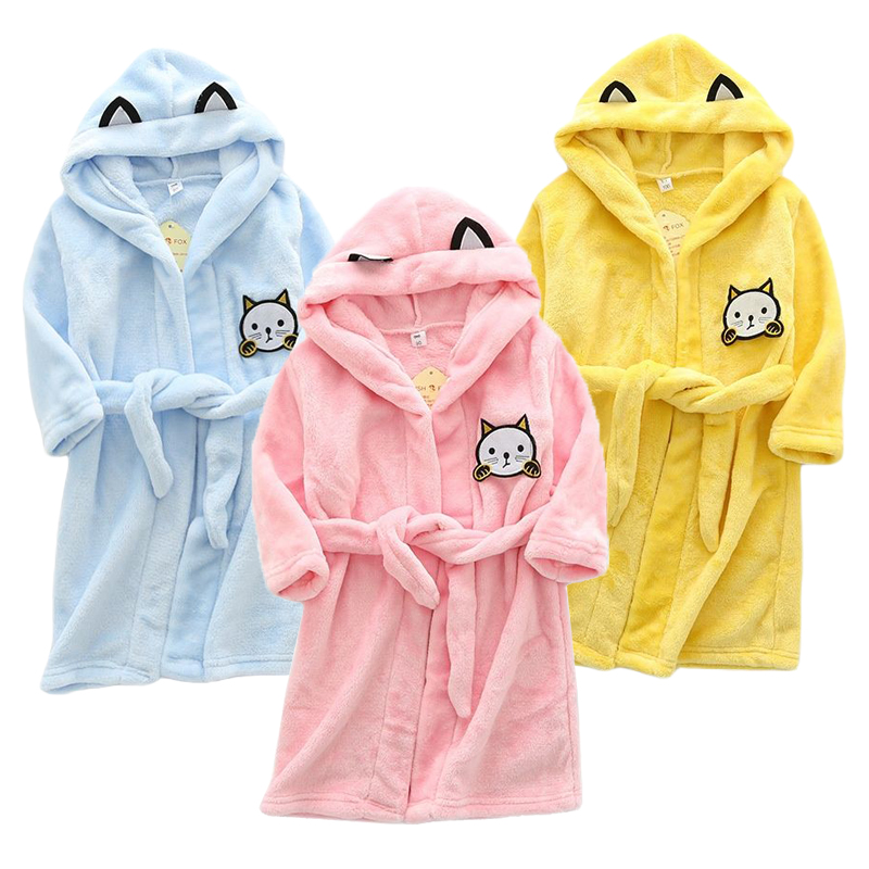 Winter Clothing Baby Girl - เด็กการ์ตูนแมวเสื้อคลุมฤดูหนาวใหม่เด็กผู้หญิงเสื้อคลุมอาบน้ําชุดนอน Robe สําหรับเด็ก Flannel Hooded ชุดนอนเด็ก