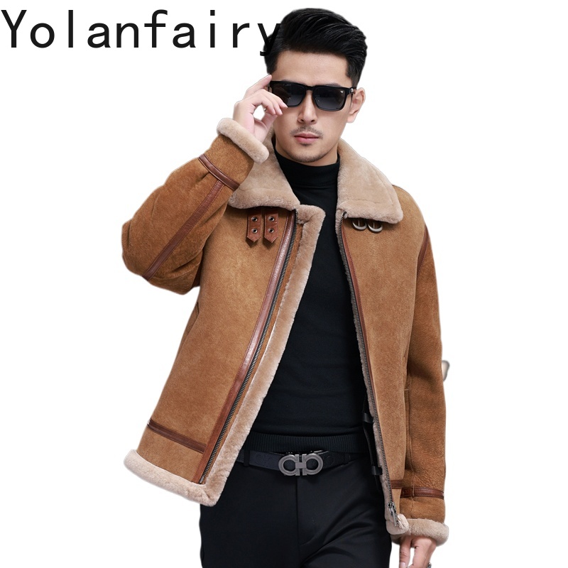 Quality Winter Clothing - YOLANFAIRY เสื้อแจ็คเก็ตหนังแกะแท้คุณภาพสูงสำหรับผู้ชาย เสื้อโค้ทขนสัตว์แท้สำหรับฤดูหนาว เสื้อผ้าแฟชั่นสำหรับผู้ชาย
