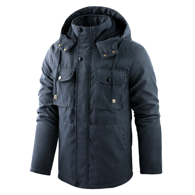 Quality Winter Clothing Brand - เสื้อแจ็คเก็ตขนแกะคุณภาพสูงสำหรับผู้ชาย ไซส์ใหญ่ เสื้อพาร์กาขนแกะสำหรับฤดูหนาว มีฮู้ด ผ้าฝ้ายหนา กระเป๋าหลายช่อง