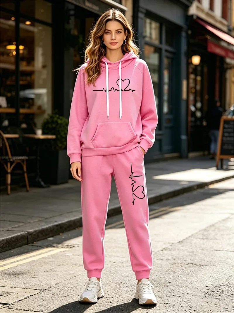 Winter Clothing Sale Women - ชุดกางเกงผู้หญิงขายดีปี 2026 ชุดวอร์มฤดูใบไม้ร่วง-ฤดูหนาว เสื้อฮู้ดลำลองพร้อมกางเกงวอร์ม ชุด 2