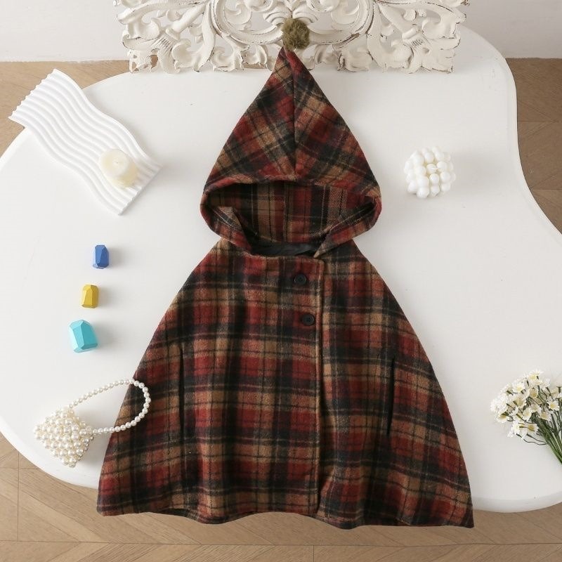 Winter Clothing Baby Girl - เสื้อโค้ทเด็กผู้หญิงลายสก็อต เสื้อคลุมน่ารักสำหรับเด็กผู้หญิง เสื้อคลุมกันหนาวผ้าขนสัตว์สำหรับฤดูหนาว เสื้อผ้าเด็ก