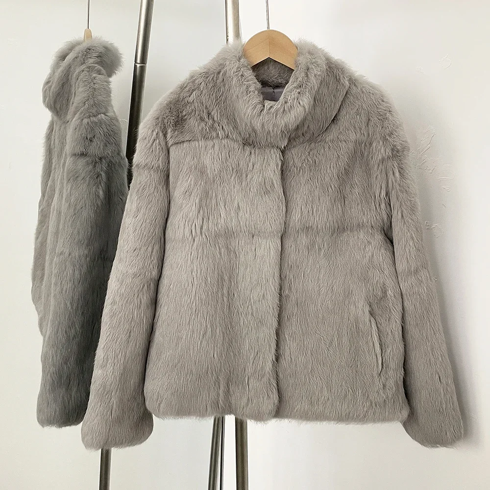 Winter Clothing Store - เสื้อโค้ทขนกระต่ายแท้สำหรับผู้หญิง ฤดูใบไม้ร่วง-ฤดูหนาว 2025 เสื้อแจ็คเก็ตขนสัตว์แท้แบบโบเลโร เสื้อผ้าผู้หญิง เสื้อคลุมกันหนาว