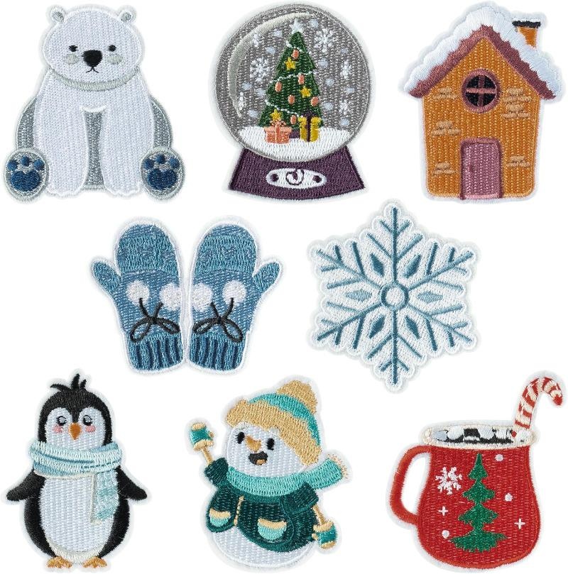 Winter Clothing Pictures - 8 ชิ้นฤดูหนาวธีมเหล็กบนแพทช์ Wonderland เกล็ดหิมะคริสต์มาสเย็บบนปักแพทช์ซ่อม Applique สําหรับเสื้อผ้า