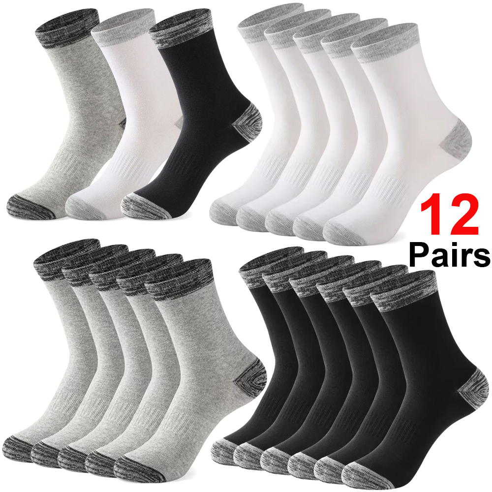 Thermal Sock Merino - ถุงเท้าขนแกะเมอริโนหนาพิเศษ 12 คู่ สำหรับผู้ชาย ถุงเท้าแคชเมียร์กันหนาว ถุงเท้าขนแกะเทอร์รี่แบบห่วงกลางข้อ