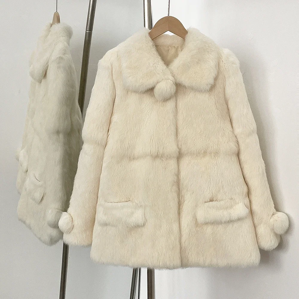 Winter Clothing Store - เสื้อแจ็คเก็ตขนสัตว์แท้ปี 2025 เสื้อคลุมผู้หญิง แจ็คเก็ตขนกระต่ายธรรมชาติฤดูหนาวใหม่ เสื้อโค้ทขนสัตว์แฟชั่นอุ่นๆ เสื้อผ้าผู้หญิงทรงกลมสำหรับสุภาพสตรี