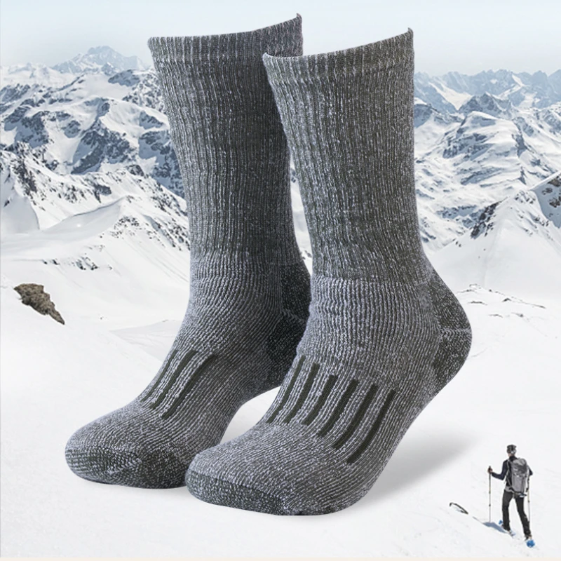 Thermal Sock Merino - ถุงเท้าเดินป่าขนแกะเมอริโนสำหรับผู้ชาย ถุงเท้าสกีขนแกะเมอริโน 80% ถุงเท้าข้อสูงแบบหนาสำหรับฤดูหนาว ถุงเท้าเดินป่าสำหรับผู้ชาย ให้ความอบอุ่น