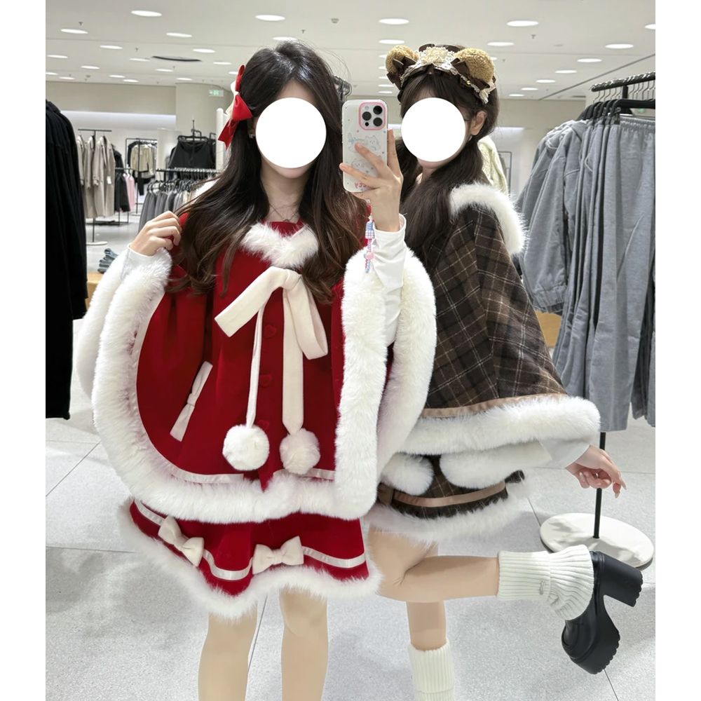Winter Clothing Types - ชุดกระโปรงน่ารักสไตล์ญี่ปุ่นสำหรับผู้หญิง เสื้อคลุม+กระโปรงครึ่งตัว ชุดสองชิ้น ฤดูใบไม้ร่วง ฤดูหนาว สไตล์โลลิต้า