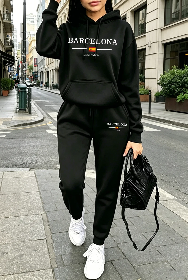 Quality Winter Clothing - ชุดวอร์มแฟชั่นผู้หญิง พิมพ์ลาย เสื้อฮู้ดลำลอง เสื้อสเวตเชิ้ตสำหรับกิจกรรมกลางแจ้ง เสื้อผ้ากีฬา วิ่งจ๊อกกิ้ง