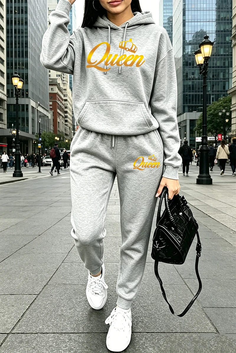 Winter Clothing Sale Women - ชุดผู้หญิงฤดูใบไม้ร่วงและฤดูหนาว เสื้อฮู้ดพิมพ์ลายลำลองสำหรับกิจกรรมกลางแจ้ง เสื้อผ้ากีฬาและวิ่งจ๊อกกิ้ง ขายดี เสื้อฮู้ดเดี่ยวพร้อมกางเกง