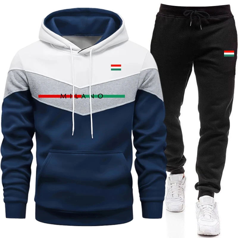 Quality Winter Clothing - ชุดวอร์มคุณภาพดีสำหรับผู้ชาย เสื้อสเวตเชิ้ตแบบลำลองสามสี ชุดออกกำลังกายกลางแจ้ง เสื้อฮู้ดเดี่ยว กางเกงขายาว สำหรับฤดูใบไม้ร่วงและฤดูหนาว