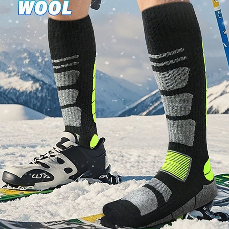 Thermal Sock Merino - ถุงเท้ากันหนาวขนแกะเมอริโน GTUBIKE สำหรับผู้ชายและผู้หญิง ถุงเท้ายาวให้ความอบอุ่นสำหรับฤดูหนาว เหมาะสำหรับเล่นสกี เดินป่า