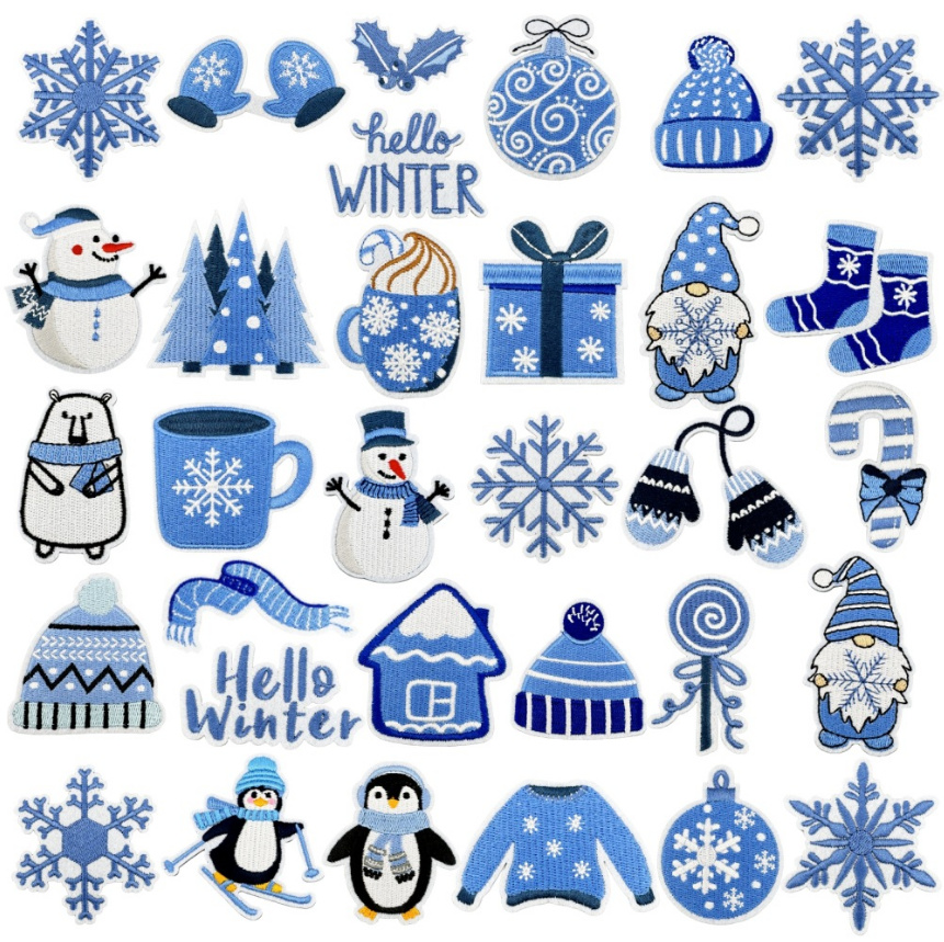 Winter Clothing Pictures - 10 ชิ้น Hello Winter Series แพทช์ปักเหล็กบนเสื้อผ้าหมวกกระเป๋ารองเท้าซ่อมวัสดุโทรศัพท์ของขวัญกล่องตกแต่ง